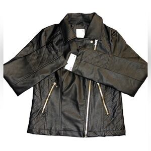 Faux leather zip jacket. Black with gold zippers. Girls 14/16